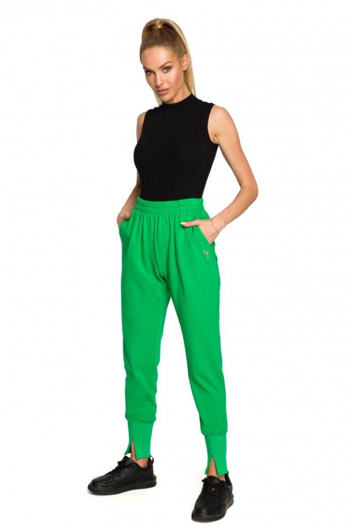 Spodnie damskie dresowe joggery dzianinowe z gumką zielone